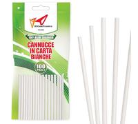 Cannucce Carta 100 Pezzi - 20 cm x 6 mm - Biodegradabili e Compostabili, Monouso, Ecologiche - Cannucce Bevande Fredde e Calde - Ideali per Feste, Bar, Eventi - Colore Naturale (100, bianche)