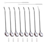 Cannucce Cucchiaio Acciaio Inox, Agitatori per Cannucce Riutilizzabili per Frullati di Cocktail, Frappè, con Punte di Cannuccia in Silicone Spazzola per la Pulizia Della Cannuccia 18 Pezzi (21,5 cm)