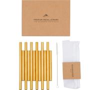 Cannucce da cocktail A Bar Above Gold per cocktail frullati e Boba - 6 cannucce corte e 6 cannucce lunghe in metallo con sacchetto lavabile in la