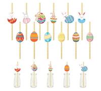 Cannucce Decorative per Pasqua, 24 Pezzi di Paglie di Carta Monouso a Tema Coniglietto e Uova di Pasqua, Ideali per Festività, Feste di Compleanno e Feste a Tema Pasquale