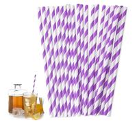 Cannucce di carta, 100 pezzi, 19,6 cm, colore viola, bianco, a righe, di carta, biodegradabili, ecologiche, per ristoranti, bar, feste, caffè