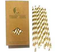 Cannucce di carta a righe color oro, 100% biodegradabili decorano cannucce, cannucce premium per bere, succhi di frutta, frullati confezionati 100