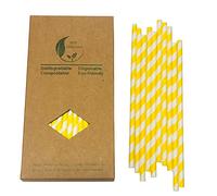 Cannucce di carta a righe gialle biodegradabili con strisce gialle e bianche, 100 pezzi, cannucce usa e getta per torte pop, matrimoni, accessori per feste