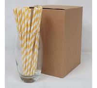 Cannucce di Carta a Righe Gialle e Bianche (6mm x 200mm) - Confezione da 500 - Cannucce di Carta Biodegradabili, Ecologiche, Altamente Resistenti, Adatte per Tutte le Occasioni