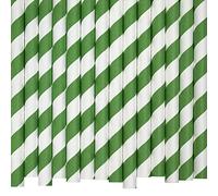Cannucce di carta a righe verdi e bianche (10 mm x 200 mm) - Confezione da 200 - certificate FSC, sicure per alimenti, senza PFAS, biodegradabili, ecologiche, durevoli, ideali per frappè e frullati