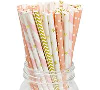 Cannucce di Carta,Cannucce per Cocktail 100 Pezzi Biodegradabile Cannucce per Bevande Tropicali Festa di Compleanno Matrimoni, Natale,Docce Bambino, Celebrazioni e Feste