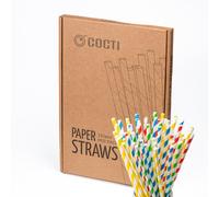Cannucce di carta per bere Cocti - Cannucce incredibilmente durature! 100% biodegradabili, durevoli, senza sapore di carta, adatte per bevande fredde - 200 mm x 6 mm, a strisce 150 pz.