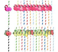 Cannucce di Carta,RoadLoo 100 Pezzi Fenicottero Cannuccia Carta Paglie Carta Riciclata con imballaggio Biodegradabile Bulk Cannucce Decorazioni per Bevande Tropicali Festa Compleanno Festa Matrimonio