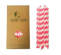 Cannucce di carta usa e getta a righe, resistenti ed ecologiche, a strisce rosa e bianche, per addio al nubilato, feste di compleanno, decorazioni per matrimoni e festività