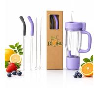 Cannucce di ricambio per frullatore Ninja BlendBoss Personal Smoothie, confezione da 2 cannucce in vetro riutilizzabili con custodia rimovibile in silicone alimentare e spazzola per la pulizia per