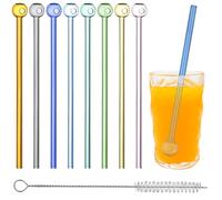 Cannucce di vetro da 8 pezzi con pennello per pulizia colorato in frantumi resistenti dritti chiari lunghe cannucce di vetro perfette perfette per i cocktail di succo di bevande caffè