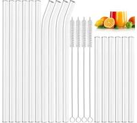 Cannucce di vetro riutilizzabili Annvchi 20 pezzi - 6 corte + 6 lunghe dritte + 4 cannucce di vetro curve + 4 spazzole per la pulizia di Bubble Tea, frullati, cocktail, succhi