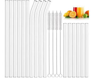Cannucce di vetro riutilizzabili Annvchi 20 pezzi - 6 corte + 6 lunghe dritte + 4 cannucce di vetro curve + 4 spazzole per la pulizia di Bubble Tea, frullati, cocktail, succhi
