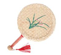 Cannucce grano ricamate Ventaglio portatile Cannucce grano Texture Ideale per la stagione più calda Brezza e esposizione culturale Vecchio ventaglio rotondo ricamato