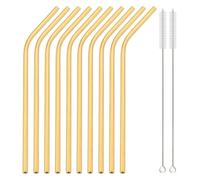 Cannucce in Acciaio Inossidabile Cannucce in acciaio inossidabile rosa da 12 pezzi 215 * 6 mm riutilizzabili in metallo con spazzola for pulizia(Gold)