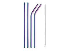 Cannucce in Acciaio Inossidabile Confezione da 1 a 5 set di cannucce colorate in acciaio inossidabile 304 riutilizzabili 12 mm con spazzola for la pulizia(4pcs Rainbow)