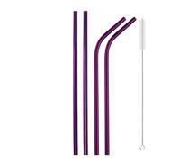 Cannucce in Acciaio Inossidabile Confezione da 1 a 5 set di cannucce colorate in acciaio inossidabile 304 riutilizzabili 12 mm con spazzola for la pulizia(4pcs Purple)
