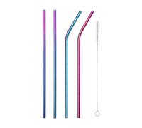 Cannucce in acciaio inossidabile Set di 4 cannucce riutilizzabili in metallo color arcobaleno, lunghe in acciaio inossidabile con spazzole for la pulizia, 2 dritte, curve + 1 spazzola(10inch)