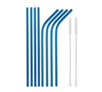 Cannucce in Acciaio Inossidabile Set di cannucce in metallo riutilizzabili color arcobaleno con spazzola for pulizia Accessorio for latte cannuccia in acciaio inossidabile 304(10Pcs Blue)