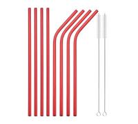 Cannucce in Acciaio Inossidabile Set di cannucce in metallo riutilizzabili con spazzola for pulizia Accessorio for succhi latte e caffè in acciaio inossidabile 304(8Pcs Red)