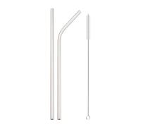 Cannucce in Acciaio Inossidabile Set di cannucce in metallo riutilizzabili con spazzola for pulizia Accessorio for succhi latte e caffè in acciaio inossidabile 304(2Pcs Silver)
