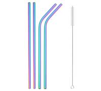 Cannucce in Acciaio Inossidabile Set di cannucce in metallo riutilizzabili con spazzola for pulizia Accessorio for succhi latte e caffè in acciaio inossidabile 304(4Pcs Rainbow)