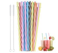 Cannucce in plastica riutilizzabili, spesse in plastica, a righe, senza BPA, lunghe cannucce con 2 spazzole per la pulizia per cocktail, confezione da 16 pezzi