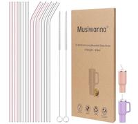 Cannucce in vetro, 31 cm, diametro 1 cm, per Stanley Adventure Quencher, 40 oz, 8 cannucce di ricambio con 2 spazzole per la pulizia, cannucce riutilizzabili (rosa + trasparente)