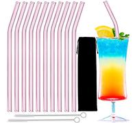 Cannucce in vetro - Set di 10 cannucce in vetro rosa piegate, 20,3 cm, riutilizzabili con spazzola per la pulizia per bicchieri, terrazze, bicchieri e barattoli