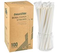 Cannucce monouso biodegradabili Boba da tè in carta bianca, lunghezza 23 cm, larghezza 12 mm, estremità appuntita - 100 pezzi, confezionate singolarmente - Casa e ristorante