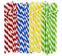 Cannucce monouso flessibili in carta, 19,7 x 0,6 cm, 100% biodegradabili, strisce colorate, 250 pezzi