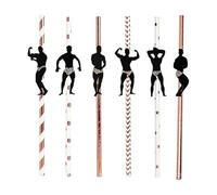 Cannucce per feste 6 Set decorazioni per bevande in carta con accenti ritaglio figure bodybuilder per bevande a bordo piscina Cannucce per feste per bodybuilder Decorazione per