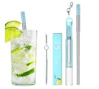 Cannucce pieghevoli in acciaio - cannucce metalliche riutilizzabili dal design telescopico, set di cannucce da viaggio portatile con spazzola per la pulizia per picnic, attività all'aperto