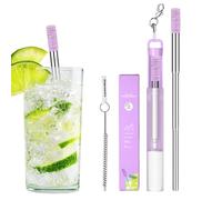 Cannucce pieghevoli in acciaio - cannucce metalliche riutilizzabili dal design telescopico, set di cannucce da viaggio portatile con spazzola per la pulizia per picnic, attività all'aperto