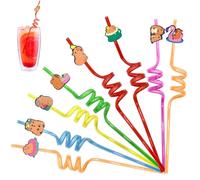 Cannucce Riutilizzabile, 8 Pcs Cannucce con Immagini di Capybara, Ricurve Cannucce di Cartoon Straw Riutilizzabili, Capybara Curly Straws, per Bicchieri da Cocktail, Bambini e Adulti