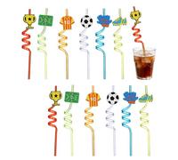 Cannucce riutilizzabili bambini plastica alimentare 12 pezzi cannucce colorate flessibili con decorazione calcio per feste compleanni estate casa scuola uso quotidiano