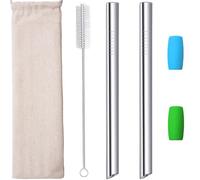 Cannucce Riutilizzabili Bubble Tea Smoothie Milkshake Boba, Cannucce Metallo Acciaio tè alle bolle Frullato Succo, 12mm Extra Larghe Aguzzo Cannuccia con Punte in Silicone Spazzola 2pcs Argento