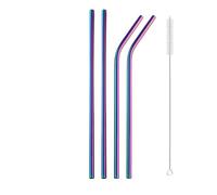 Cannucce riutilizzabili in metallo, cannucce robuste, piegate e dritte in acciaio inossidabile 304 con spazzola for la pulizia, accessorio for feste da bar(4Pcs Rainbow Bent)