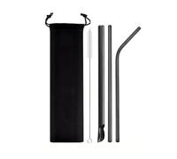 Cannuccia Acciaio Inox 5Pcs Reusable Drinking Straw Set Stainless Steel Straw Pearl Milkshake Bubble Tea Straw With Cleaner Brush(Black)