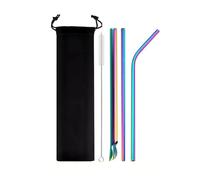 Cannuccia Acciaio Inox 5Pcs Reusable Drinking Straw Set Stainless Steel Straw Pearl Milkshake Bubble Tea Straw With Cleaner Brush(Rainbow)