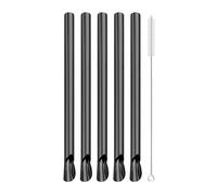 Cannuccia Acciaio Inox 6Pcs Stainless Steel Straw Reusable Pearl Milkshake Bubble Tea Straws With Brush Stirring Smoothie Spoon(Black)