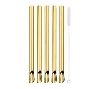 Cannuccia Acciaio Inox 6Pcs Stainless Steel Straw Reusable Pearl Milkshake Bubble Tea Straws With Brush Stirring Smoothie Spoon(Gold)