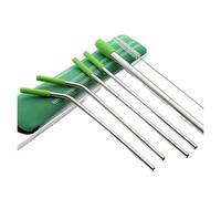 Cannuccia Acciaio Inox 7pcs Straw Stainless Steel Reusable Straws With Silicone Straw Tip,Tea Straws, Travel, Beach, Party Supplies(Green)