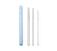 Cannuccia Acciaio Inox Stainless Steel Straw Set Metal Straw Reusable Drinking Straw With Cleaner Brush Portable Box(Silver-Blue Box)