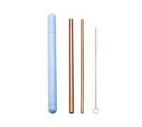 Cannuccia Acciaio Inox Stainless Steel Straw Set Metal Straw Reusable Drinking Straw With Cleaner Brush Portable Box(Rose Gold-Blue Box)