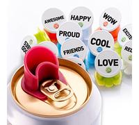 Cannuccia e tappo per bere igienicamente dalle lattine - Tappo richiudibile con parte superiore personalizzata che conserva la vostra bevanda più a lungo - Tappo riutilizzabile (Words 18 Pack)