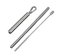 Cannuccia retrattile pieghevole in acciaio inox con punta in silicone e spazzola per la pulizia per bere in modo sicuro e comodo e per una facile pulizia sempre e ovunque (argento)