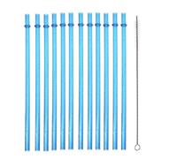 Cannuccia riutilizzabile in plastica con spazzolino per la pulizia. Cannucce lunghe e dritte. (12, Blu scuro)