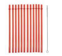 Cannuccia riutilizzabile in plastica con spazzolino per la pulizia. Cannucce lunghe e dritte. (12, Rosso)