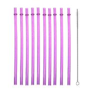 Cannuccia riutilizzabile in plastica con spazzolino per la pulizia. Cannucce lunghe e dritte. (12, Viola)